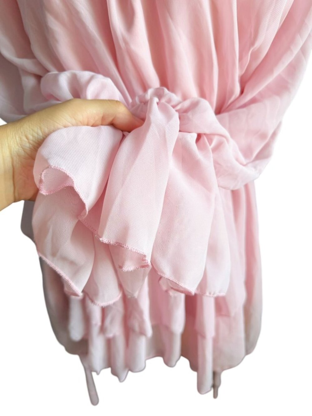 Pink Off Shoulder Chiffon Ruffle Romper Layered Mini Dress M - Picture 4 of 8